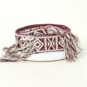 Boho Pattern Embroidered Braided Belt Burgundy